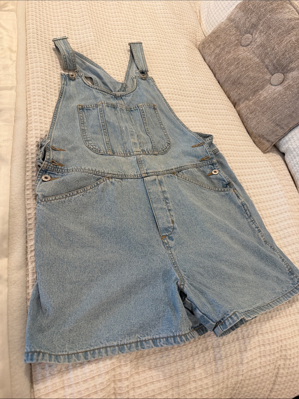 Exhilaration ladies denim overall shorts. Size L